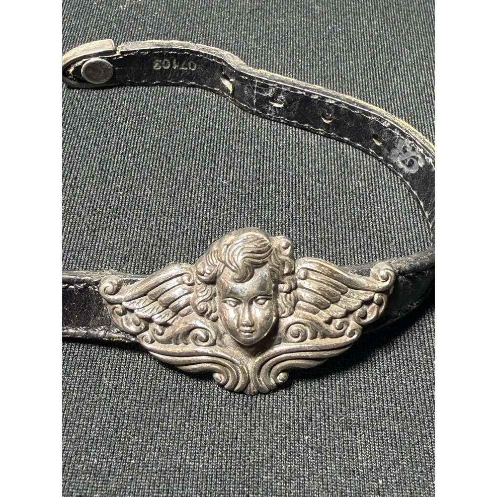 Vintage 1995 Early Brighton 07102 Cherub Angel Leather Bracelet Baroque Black